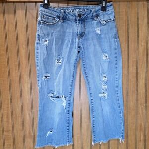 Laguna Distressed Cropped Jeans Frayed Hem Light Wash Denim Size‎ 3